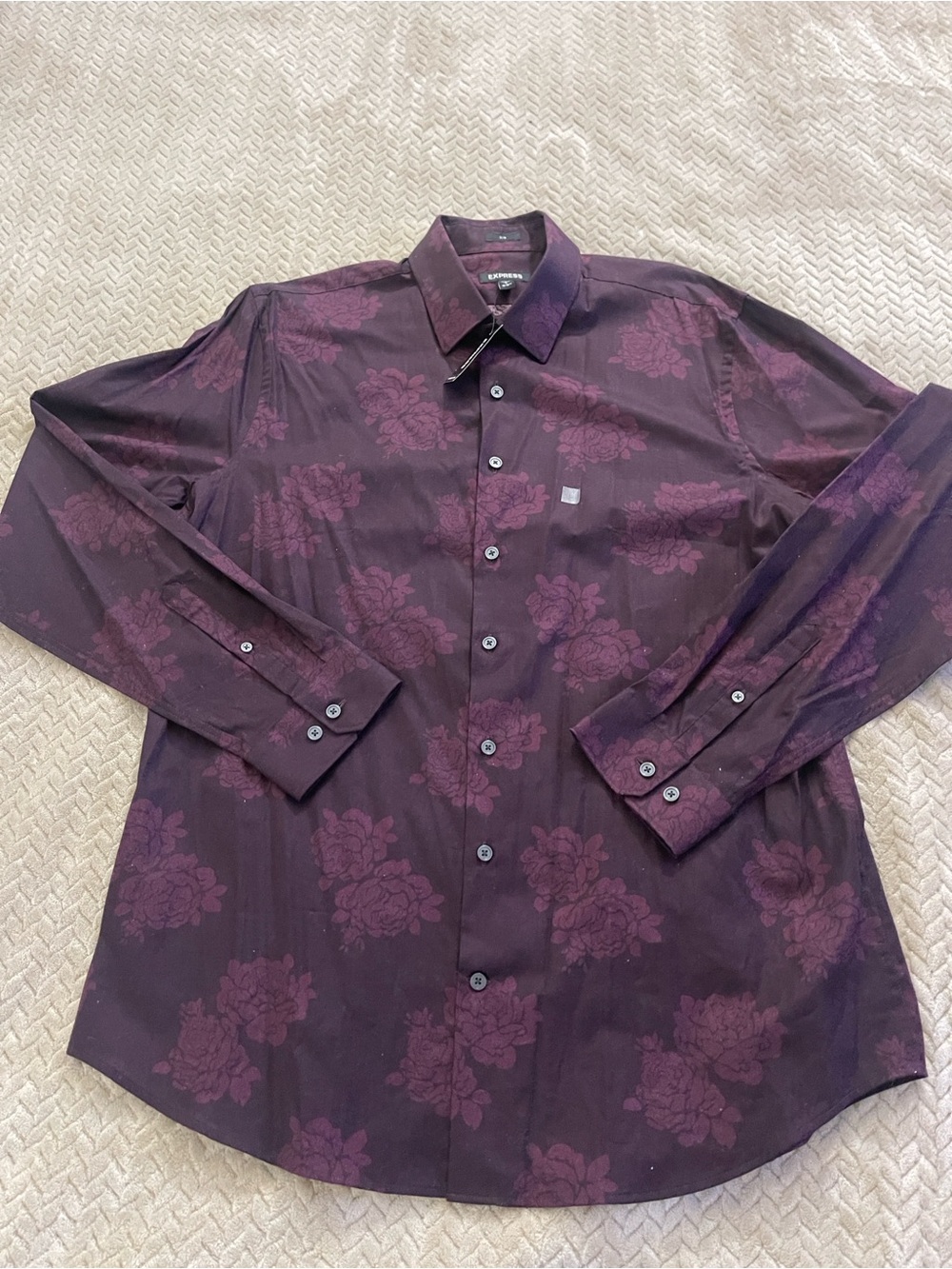 Express Men's Floral Button-Up Dress Shirt - Deep Purple